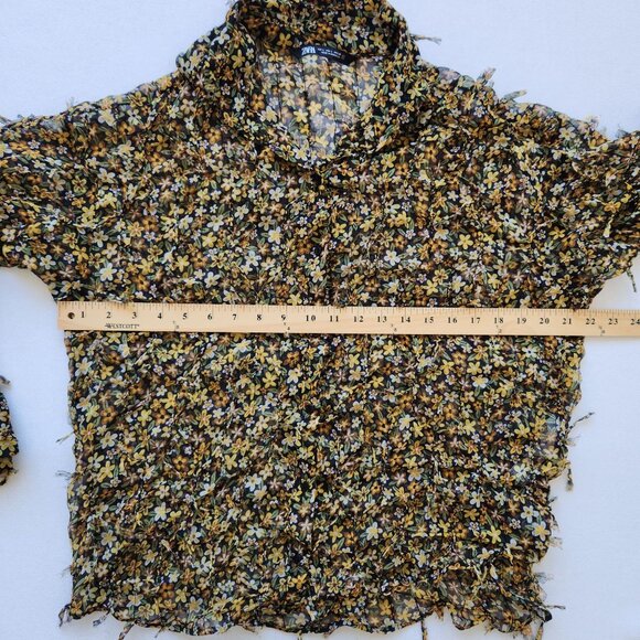 Zara Floral Fringe Blouse Long Sleeves Sheer Fairy Ethereal Garden Girl Pretty - Picture 7 of 8